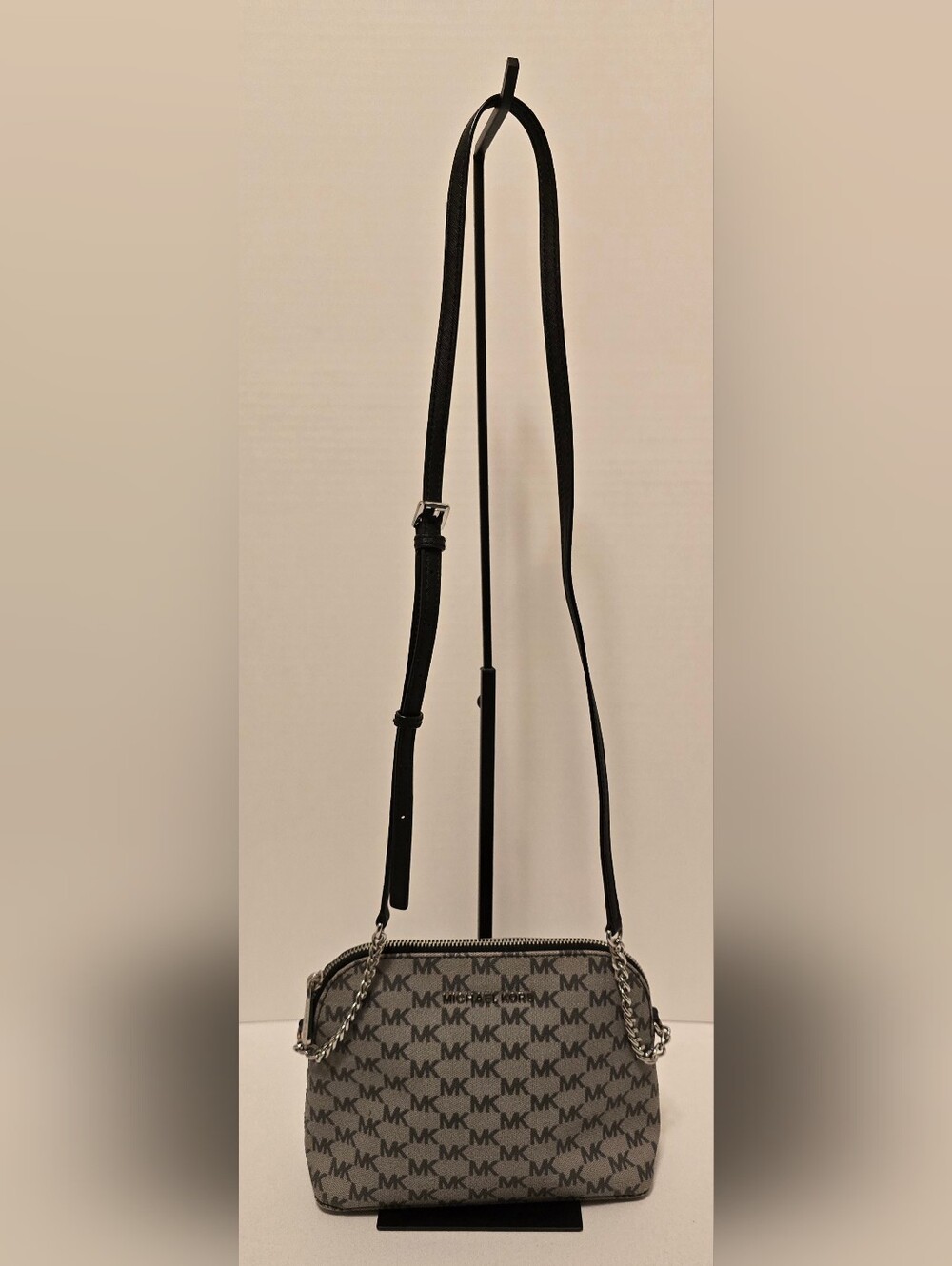 Michael Kors Monogram Dome Crossbody with Black Strap